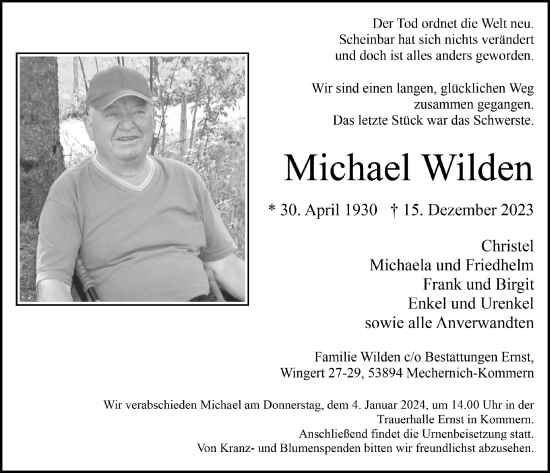 Anzeige von Michael Wilden von  Blickpunkt Euskirchen 