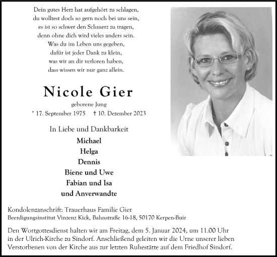 Anzeige von Nicole Gier von  Werbepost 