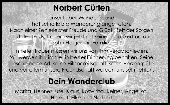 Anzeige von Norbert Cürten von Kölner Stadt-Anzeiger / Kölnische Rundschau / Express