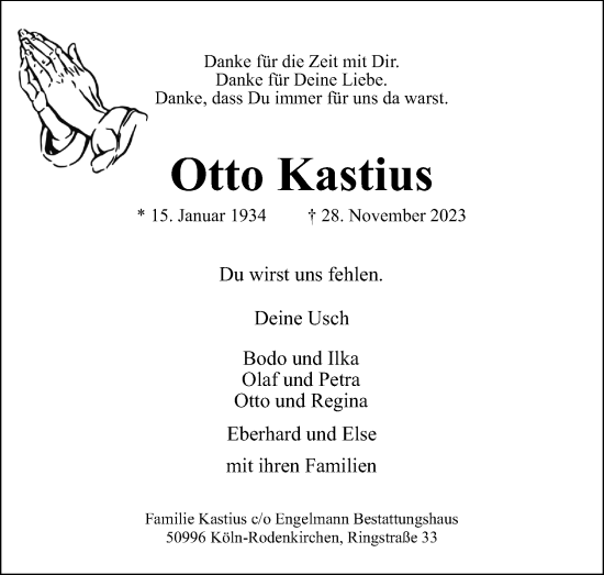 Anzeige von Otto Kastius von Kölner Stadt-Anzeiger / Kölnische Rundschau / Express