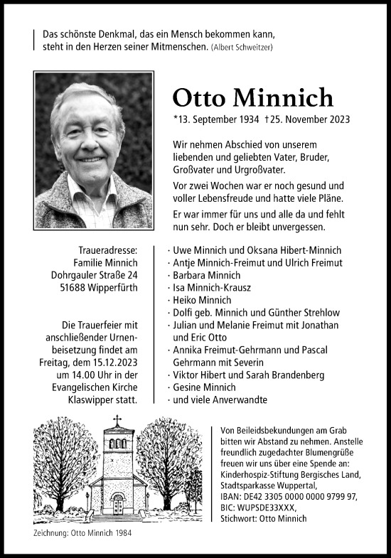 Anzeige von Otto Minnich von Kölner Stadt-Anzeiger / Kölnische Rundschau / Express
