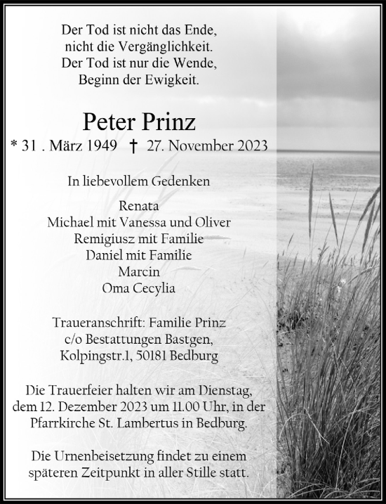 Anzeige von Peter Prinz von  Werbepost 