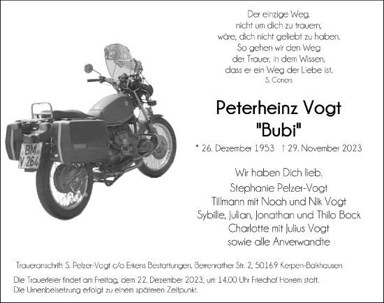 Anzeige von Peterheinz Vogt von  Werbepost 