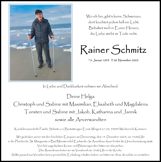 Anzeige von Rainer Schmitz von  Blickpunkt Euskirchen 