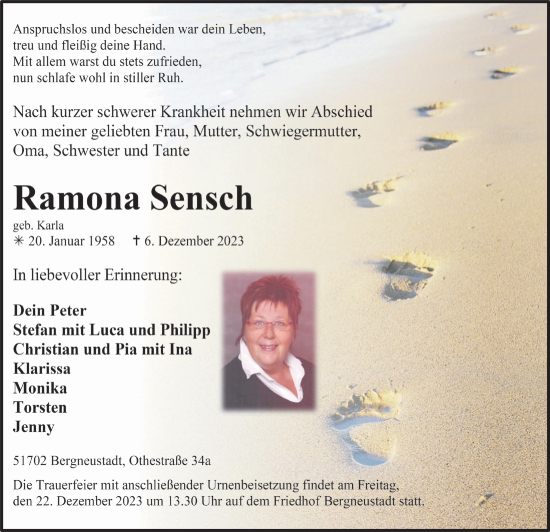 Anzeige von Ramona Sensch von  Anzeigen Echo 