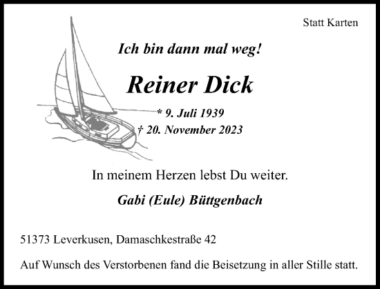Anzeige von Reiner Dick von Kölner Stadt-Anzeiger / Kölnische Rundschau / Express