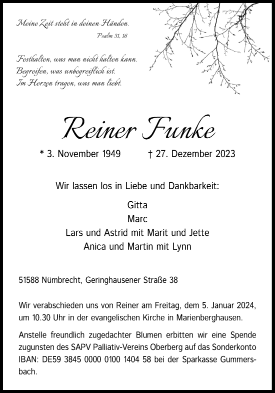 Anzeige von Reiner Funke von Kölner Stadt-Anzeiger / Kölnische Rundschau / Express