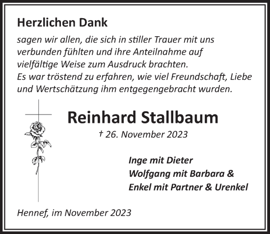Anzeige von Reinhard Stallbaum von  Extra Blatt 