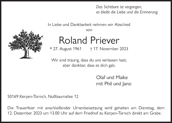 Anzeige von Roland Priever von  Werbepost 