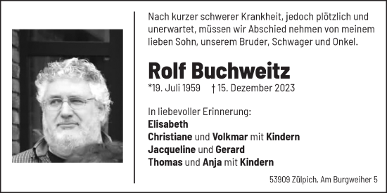 Anzeige von Rolf Buchweitz von  Blickpunkt Euskirchen 