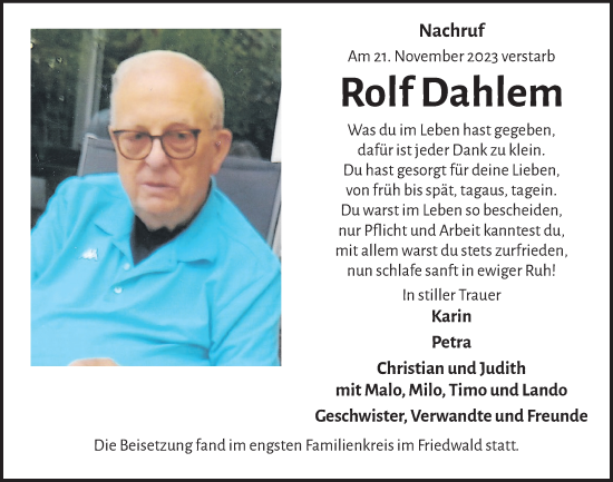 Anzeige von Rolf Dahlem von  Blickpunkt Euskirchen 