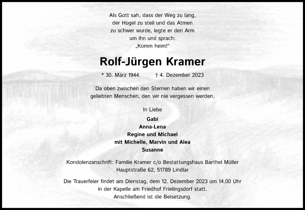  Traueranzeige für Rolf-Jürgen Kramer vom 09.12.2023 aus Kölner Stadt-Anzeiger / Kölnische Rundschau / Express