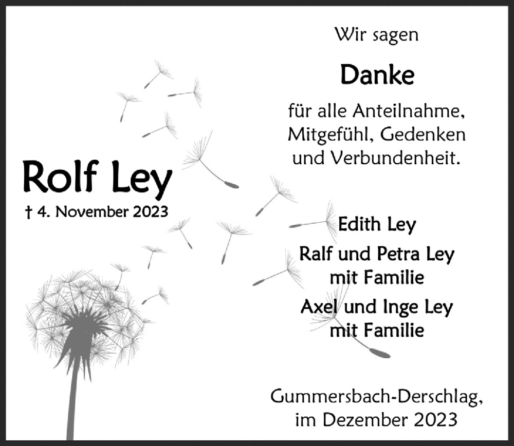  Traueranzeige für Rolf Ley vom 15.12.2023 aus  Anzeigen Echo 