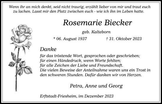 Anzeige von Rosemarie Bieker von  Werbepost 