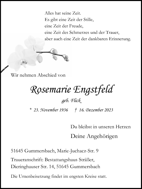 Anzeige von Rosemarie Engstfeld von Kölner Stadt-Anzeiger / Kölnische Rundschau / Express