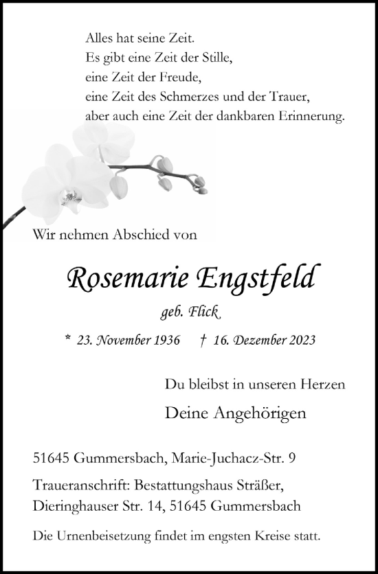 Anzeige von Rosemarie Engstfeld von  Anzeigen Echo 