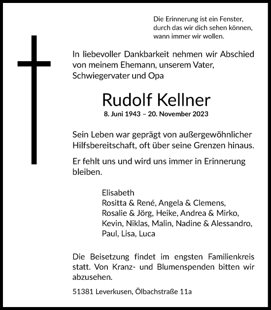 Anzeige von Rudolf Kellner von Kölner Stadt-Anzeiger / Kölnische Rundschau / Express