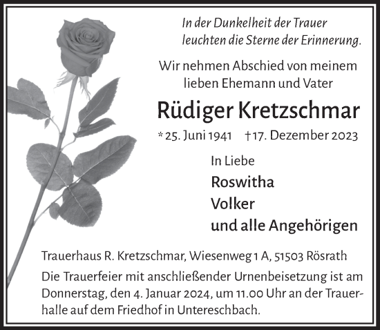 Anzeige von Rüdiger Kretzschmar von  Bergisches Handelsblatt 