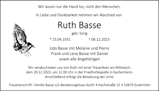 Anzeige von Ruth Basse von  Blickpunkt Euskirchen 