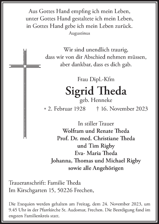 Anzeige von Sigrid Theda von  Wochenende 