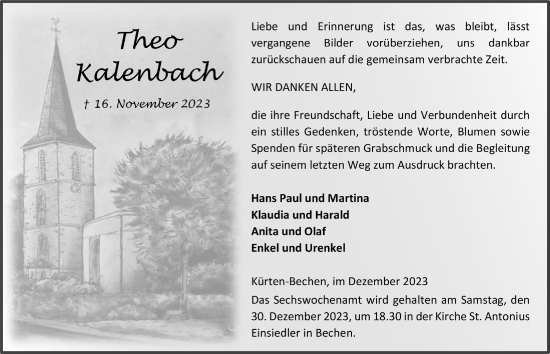 Anzeige von Theo Kalenbach von  Bergisches Handelsblatt 