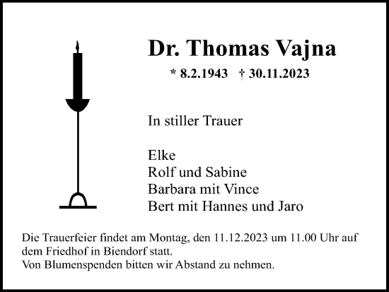 Anzeige von Thomas Vajna von Kölner Stadt-Anzeiger / Kölnische Rundschau / Express