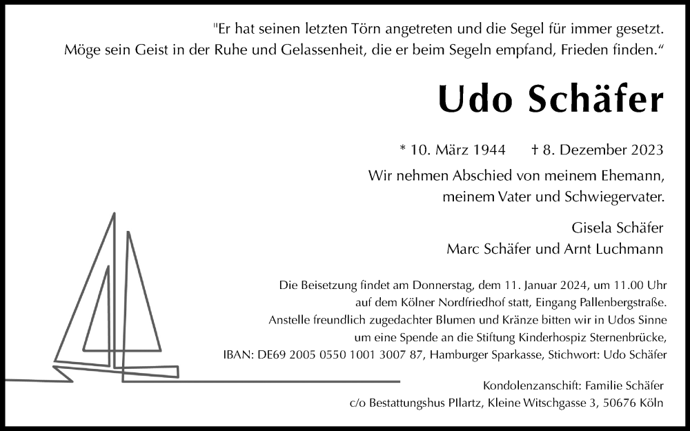  Traueranzeige für Udo Schäfer vom 23.12.2023 aus Kölner Stadt-Anzeiger / Kölnische Rundschau / Express
