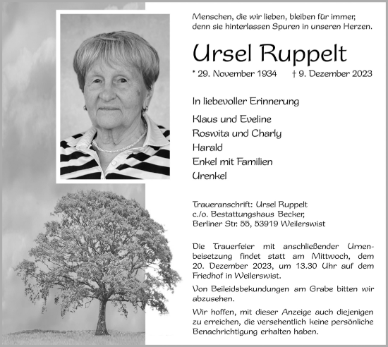 Anzeige von Ursel Ruppelt von  Blickpunkt Euskirchen 