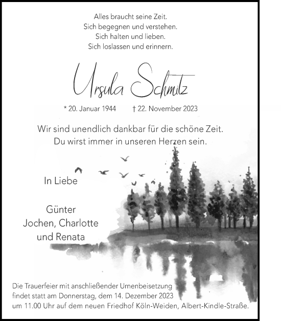 Anzeige von Ursula Schmitz von Kölner Stadt-Anzeiger / Kölnische Rundschau / Express