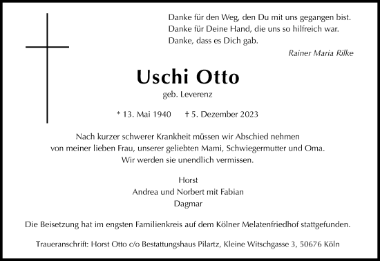 Anzeige von Uschi Otto von Kölner Stadt-Anzeiger / Kölnische Rundschau / Express
