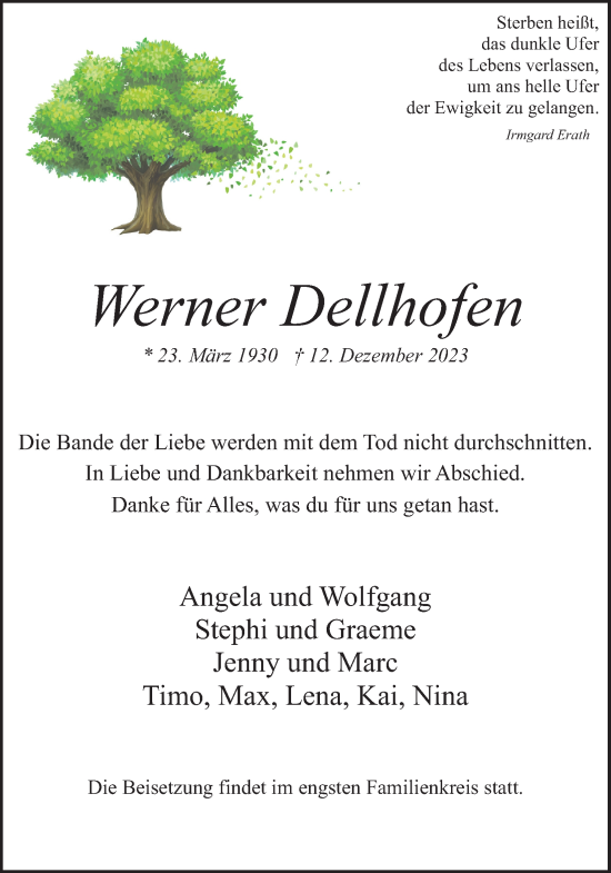 Anzeige von Werner Dellhofen von Kölner Stadt-Anzeiger / Kölnische Rundschau / Express