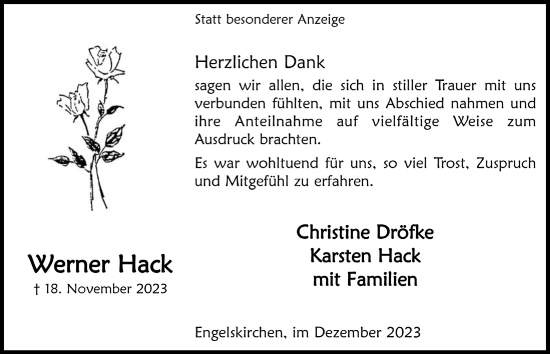 Anzeige von Werner Hack von  Anzeigen Echo 