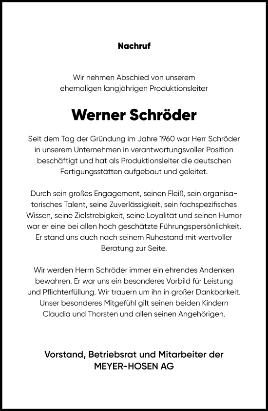 Anzeige von Werner Schröder von Kölner Stadt-Anzeiger / Kölnische Rundschau / Express
