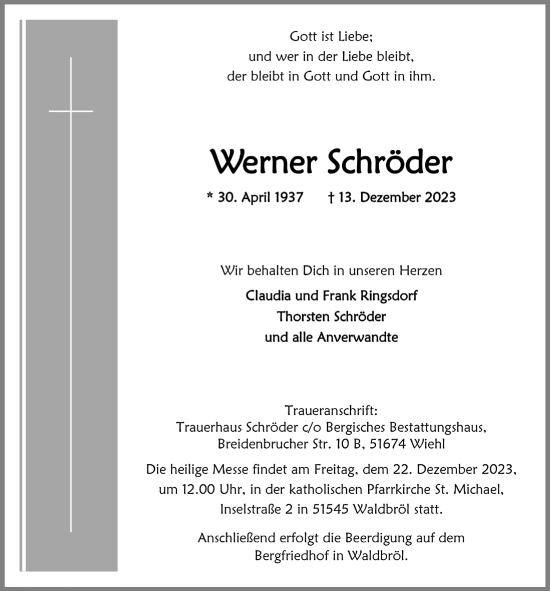 Anzeige von Werner Schröder von  Lokalanzeiger 