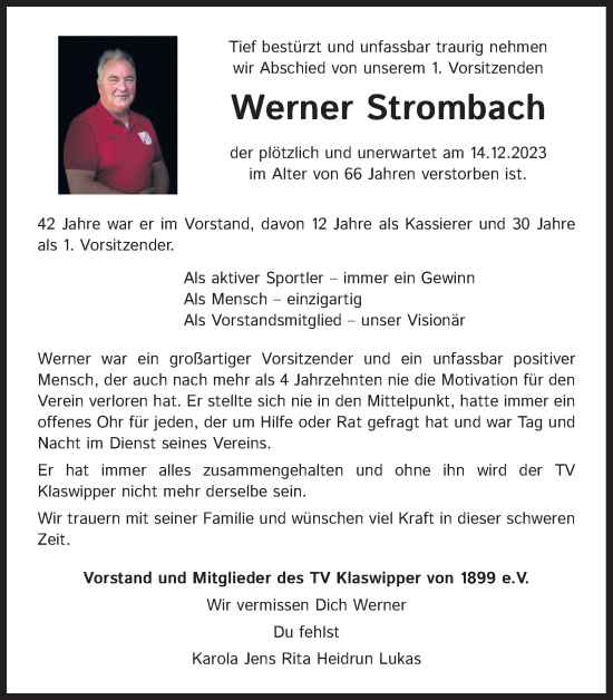 Anzeige von Werner Strombach von Kölner Stadt-Anzeiger / Kölnische Rundschau / Express