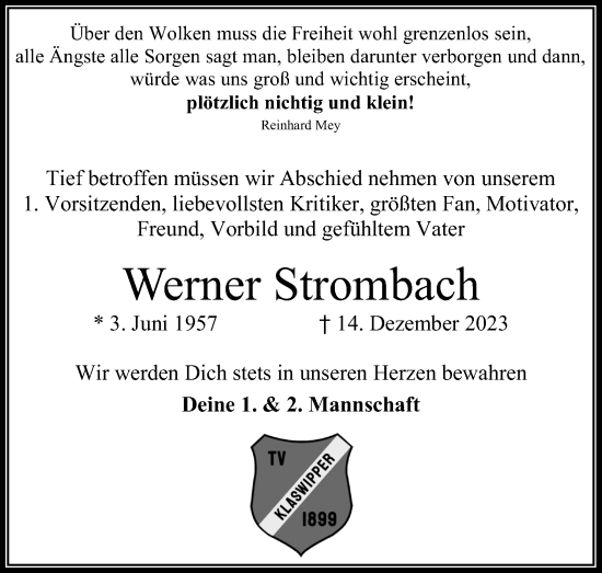 Anzeige von Werner Strombach von Kölner Stadt-Anzeiger / Kölnische Rundschau / Express