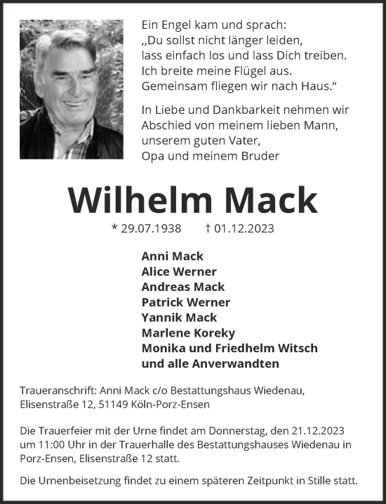 Anzeige von Wilhelm Mack von  EXPRESS - Die Woche 