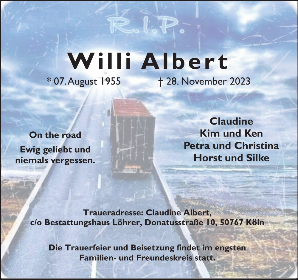  Traueranzeige für Willi Albert vom 02.12.2023 aus Kölner Stadt-Anzeiger / Kölnische Rundschau / Express