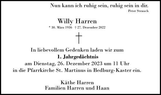 Anzeige von Willy Harren von Kölner Stadt-Anzeiger / Kölnische Rundschau / Express