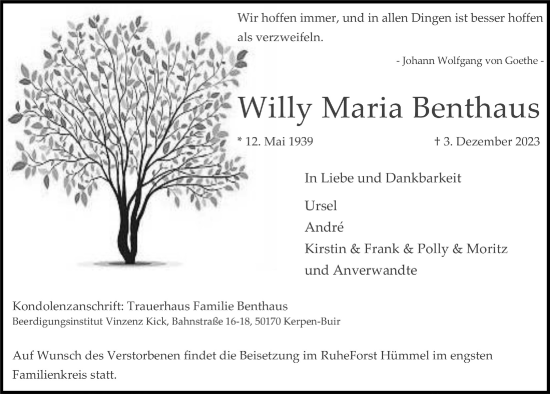 Anzeige von Willy Maria Benthaus von  Werbepost 