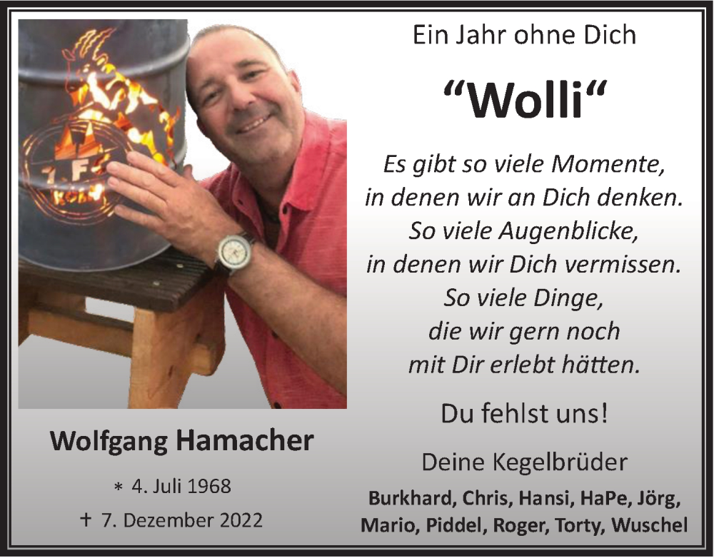  Traueranzeige für Wolfgang Hamacher vom 18.07.2023 aus  Bergisches Handelsblatt 