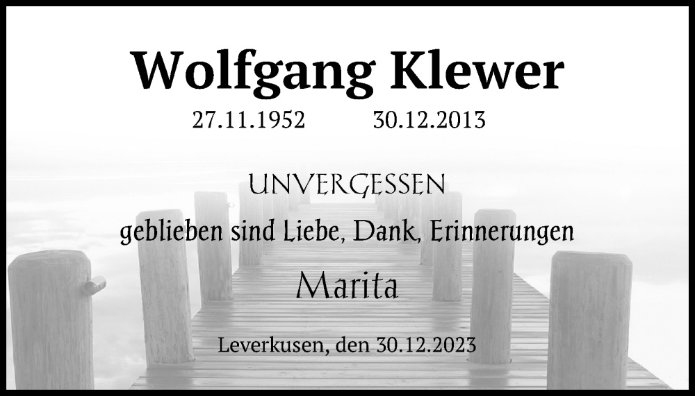  Traueranzeige für Wolfgang Klewer vom 18.07.2023 aus Kölner Stadt-Anzeiger / Kölnische Rundschau / Express