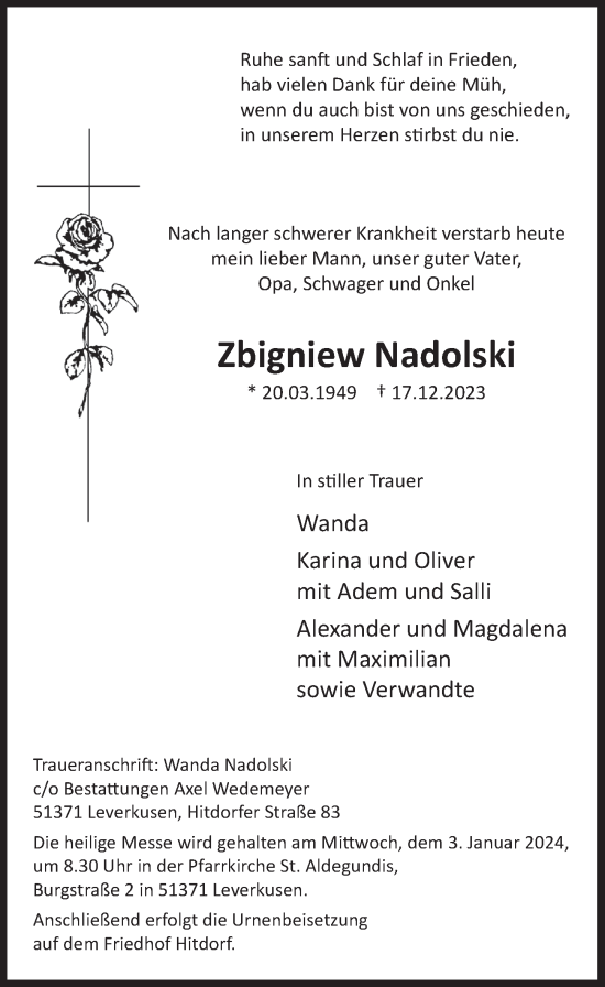 Anzeige von Zbigniew Nadolski von  Lokale Informationen 