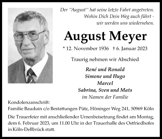Anzeige von August Meyer von Kölner Stadt-Anzeiger / Kölnische Rundschau / Express
