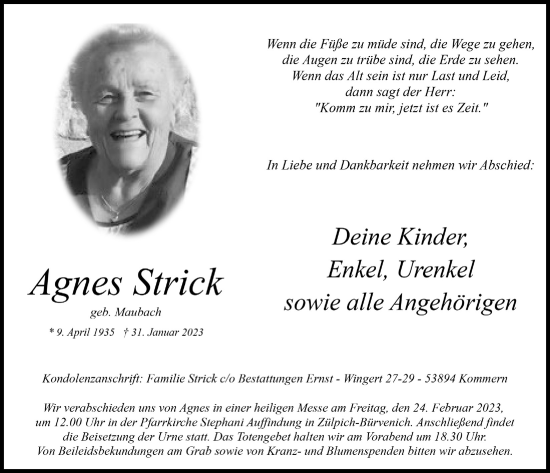 Anzeige von Agnes Strick von  Blickpunkt Euskirchen 