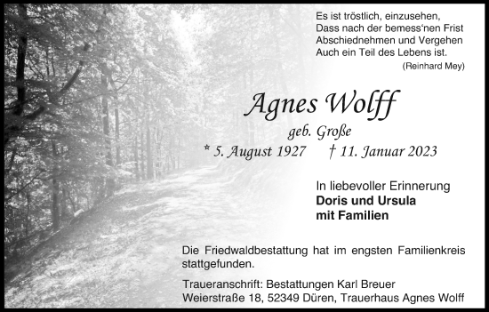 Anzeige von Agnes Wolff von Kölner Stadt-Anzeiger / Kölnische Rundschau / Express