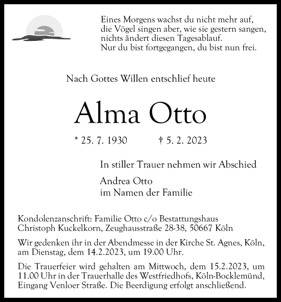 Anzeige von Alma Otto von Kölner Stadt-Anzeiger / Kölnische Rundschau / Express