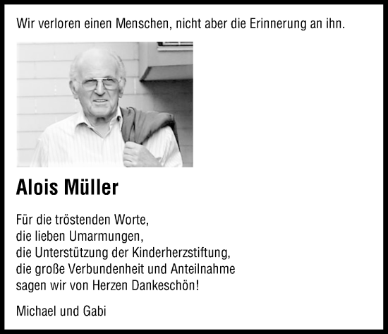 Anzeige von Alois Müller von Kölner Stadt-Anzeiger / Kölnische Rundschau / Express