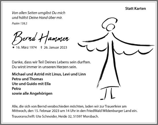 Anzeige von Bernd Hammen von  Lokalanzeiger 