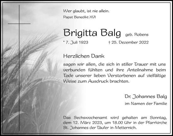 Anzeige von Brigitta Balg von  Blickpunkt Euskirchen 